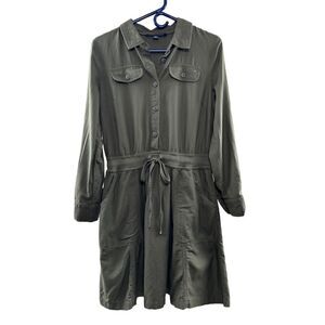 Tommy Hilfiger Women's Green Shirt Dress Size Small Knee Length Long Sleeve